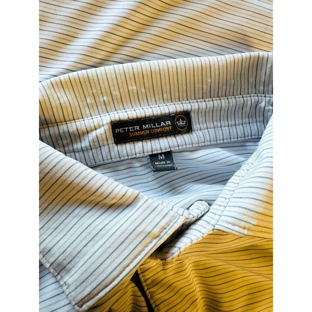 Peter Millar Golf Polo Size M Blue Micro Stripe Chartwell Country Club Crest - Picture 4 of 10